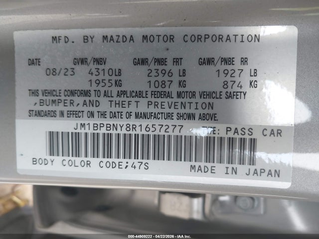 Продажа на аукционе авто 2024 Mazda Mazda3 2.5 Turbo Premium Plus, vin: JM1BPBNY8R1657277, номер лота: 44909222