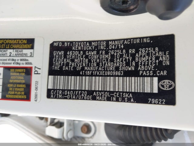 Aukcja sprzedaży 2014 Toyota Camry Se, vin: 4T1BF1FKXEU809863, numer aukcji: 44909228