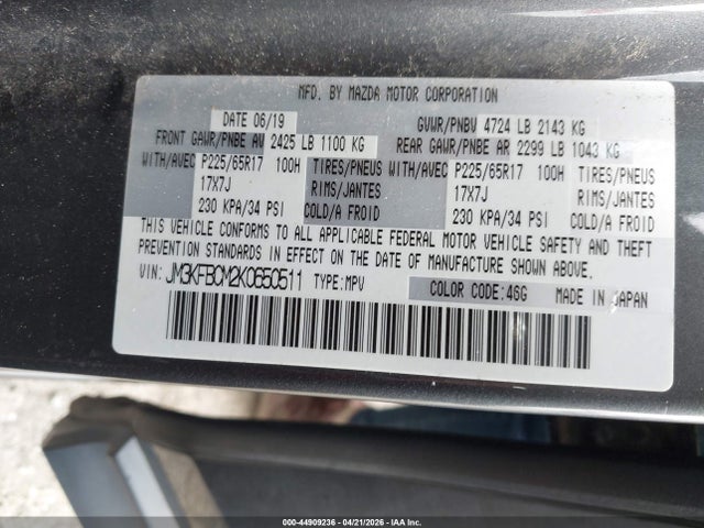 Продаж на аукціоні авто 2019 Mazda Cx-5 Touring, vin: JM3KFBCM2K0650511, номер лоту: 44909236