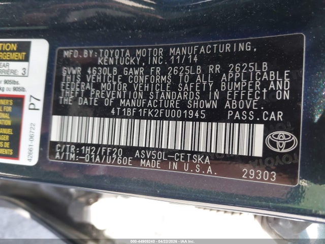 4T1BF1FK2FU001945 Toyota CAMRY SE