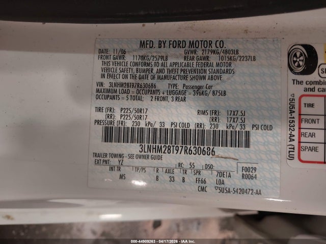 2007 LINCOLN MKZ 3LNHM28T97R630686 Photo 8