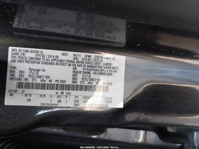 44909266 :رقم المزاد ، 1FADP5AU9FL115141 vin ، 2015 Ford C-max Hybrid Se مزاد بيع