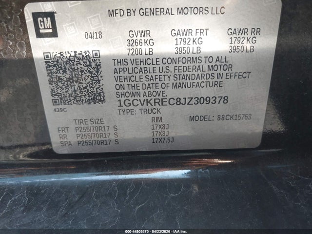 2018 Chevrolet Silverado 1500 1lt მანქანა იყიდება აუქციონზე, vin: 1GCVKREC8JZ309378, აუქციონის ნომერი: 44909270