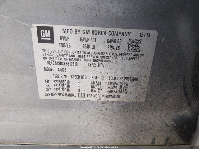 44909272 :رقم المزاد ، KL4CJASBXEB617510 vin ، 2014 Buick Encore مزاد بيع