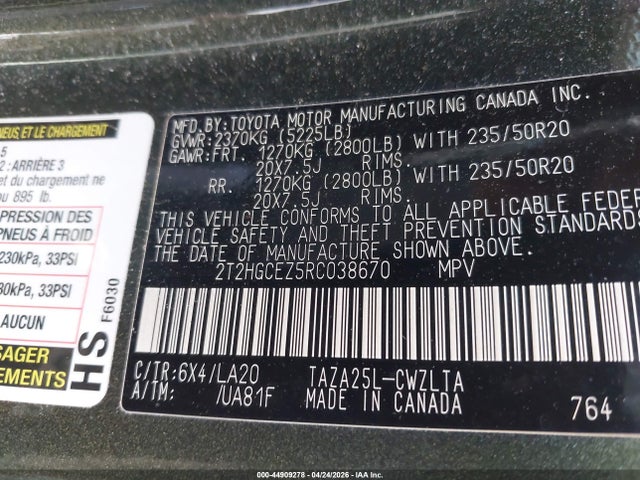 44909278 :رقم المزاد ، 2T2HGCEZ5RC038670 vin ، 2024 Lexus Nx 350 Luxury مزاد بيع