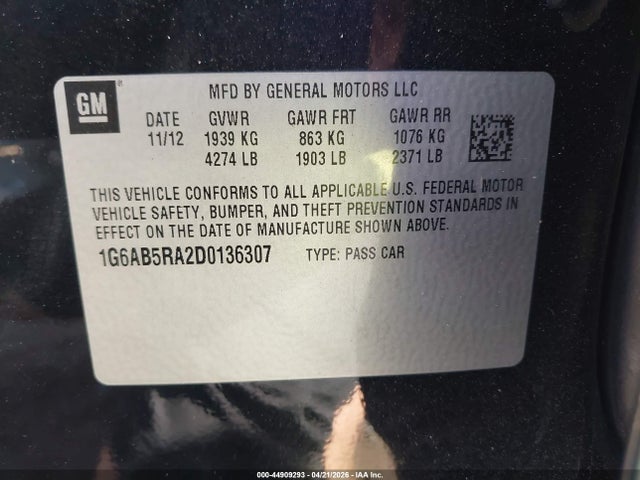Aukcja sprzedaży 2013 Cadillac Ats Luxury, vin: 1G6AB5RA2D0136307, numer aukcji: 44909293