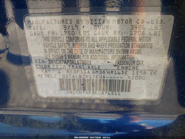 2019 NISSAN VERSA 3N1CN7AP3KL876511 Photo 8