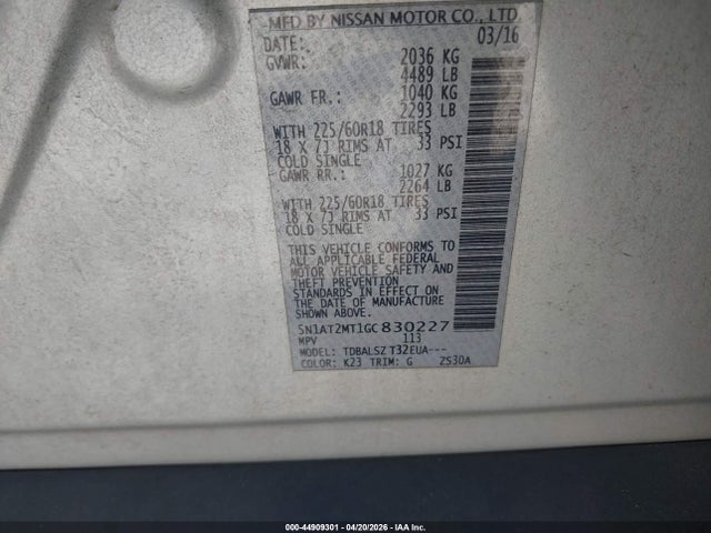 Продажа на аукционе авто 2016 Nissan Rogue Sl, vin: 5N1AT2MT1GC830227, номер лота: 44909301