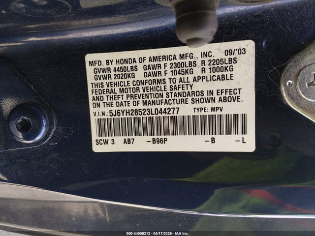 Aukcja sprzedaży 2003 Honda Element Ex, vin: 5J6YH28523L044277, numer aukcji: 44909312
