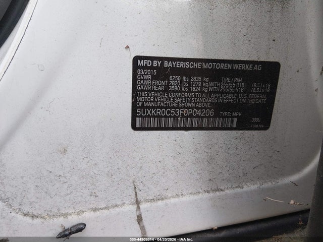 Продажа на аукционе авто 2015 Bmw X5 Xdrive35i, vin: 5UXKR0C53F0P04206, номер лота: 44909314