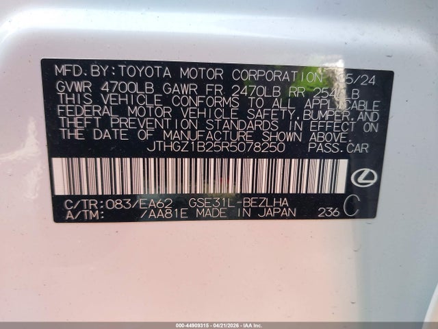 Aukcja sprzedaży 2024 Lexus Is 350 F Sport, vin: JTHGZ1B25R5078250, numer aukcji: 44909315