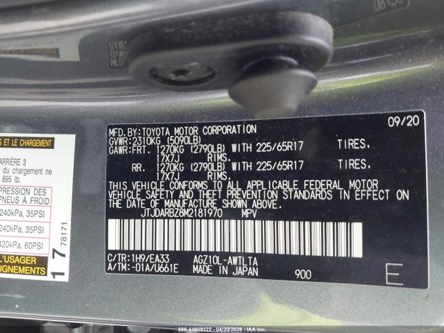2021 Lexus Nx 300 მანქანა იყიდება აუქციონზე, vin: JTJDARBZ8M2181970, აუქციონის ნომერი: 44909322