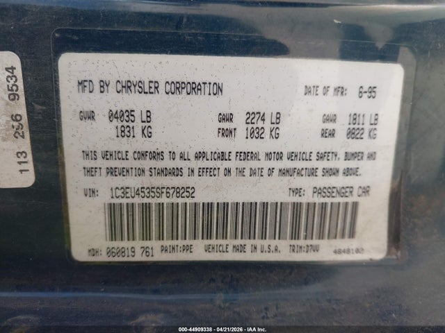 Продажа на аукционе авто 1995 Chrysler Lebaron Gtc, vin: 1C3EU4535SF678252, номер лота: 44909338