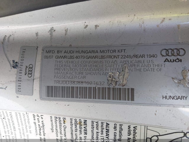 Aukcja sprzedaży 2008 Audi Tt 3.2, vin: TRUDD38J881021632, numer aukcji: 44909345