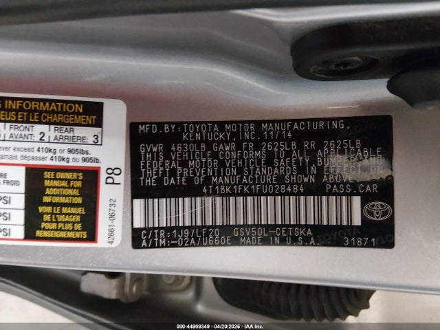 Aukcja sprzedaży 2015 Toyota Camry Xse V6, vin: 4T1BK1FK1FU028484, numer aukcji: 44909349