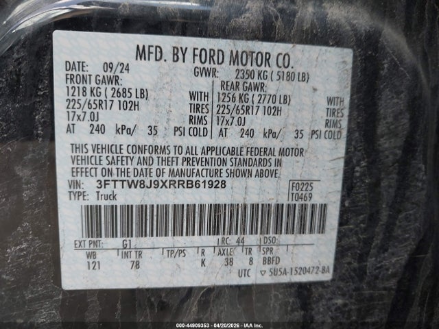 2024 Ford Maverick Xlt მანქანა იყიდება აუქციონზე, vin: 3FTTW8J9XRRB61928, აუქციონის ნომერი: 44909353