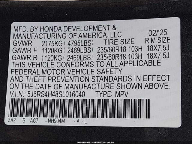 Honda Cr-v Ex Awd 2025 5J6RS4H48SL016040 Image 9