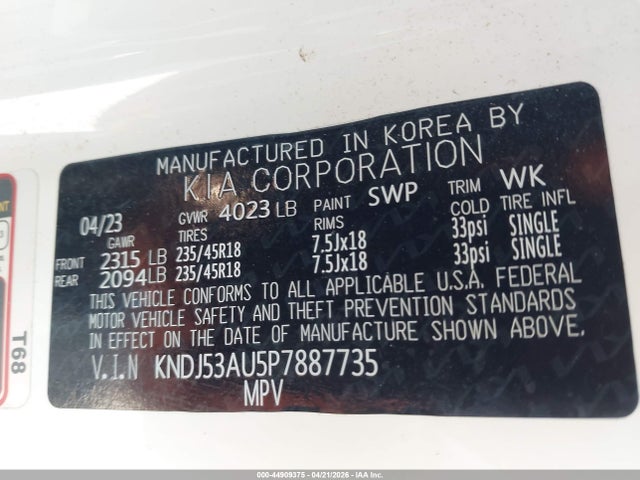 Auction sale of the 2023 Kia Soul Gt-line, vin: KNDJ53AU5P7887735, lot number: 44909375