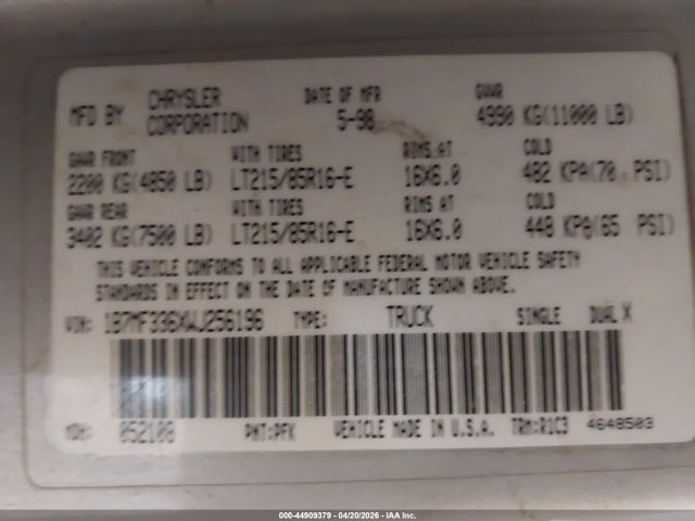 Продаж на аукціоні авто 1998 Dodge Ram 3500 St, vin: 1B7MF336XWJ256196, номер лоту: 44909379