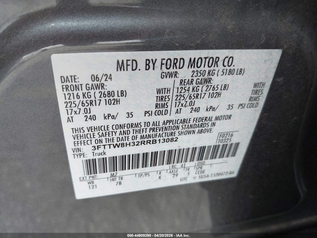 Продаж на аукціоні авто 2024 Ford Maverick Xlt, vin: 3FTTW8H32RRB13082, номер лоту: 44909390