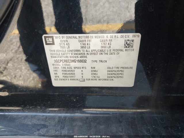 3GCPCREC3HG166632 Chevrolet Silverado 1500 1lt