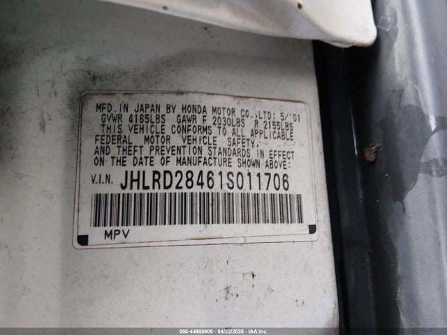 Aukcja sprzedaży 2001 Honda Cr-v Lx, vin: JHLRD28461S011706, numer aukcji: 44909408