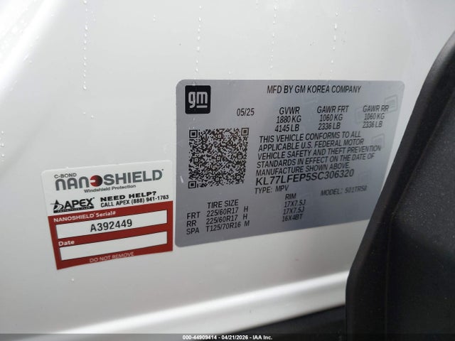 Продаж на аукціоні авто 2025 Chevrolet Trax Fwd Ls, vin: KL77LFEP5SC306320, номер лоту: 44909414