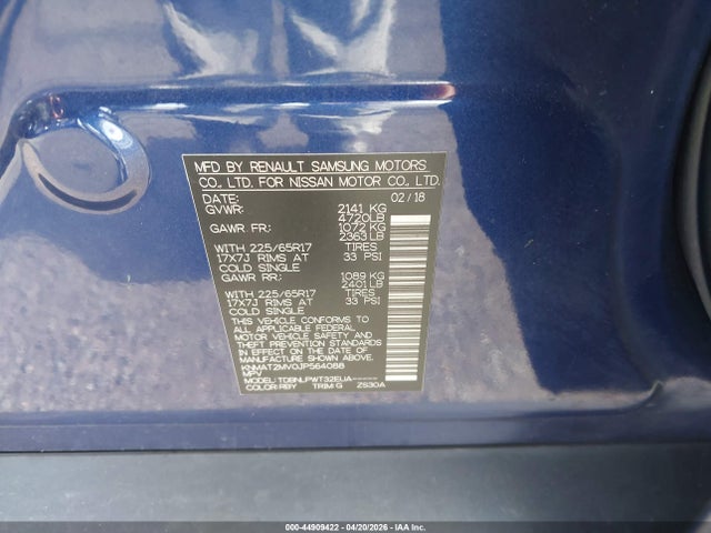 2018 Nissan Rogue S მანქანა იყიდება აუქციონზე, vin: KNMAT2MV0JP564088, აუქციონის ნომერი: 44909422