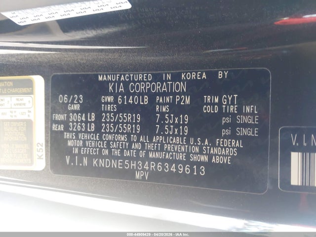 Aukcja sprzedaży 2024 Kia Carnival Mpv Sx, vin: KNDNE5H34R6349613, numer aukcji: 44909429