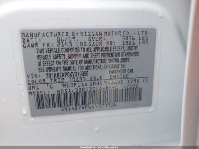 Nissan SENTRA SV 2019 3N1AB7AP6KY379956 Image 9