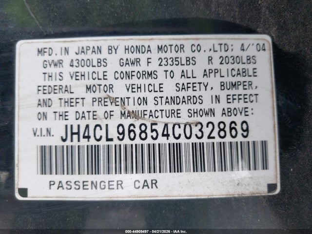 Продажа на аукционе авто 2004 Acura Tsx, vin: JH4CL96854C032869, номер лота: 44909497