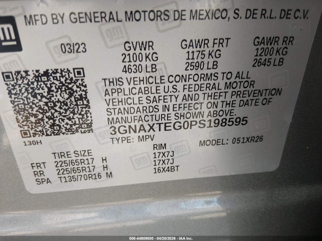 44909500 :رقم المزاد ، 3GNAXTEG0PS198595 vin ، 2023 Chevrolet Equinox Awd 2fl مزاد بيع