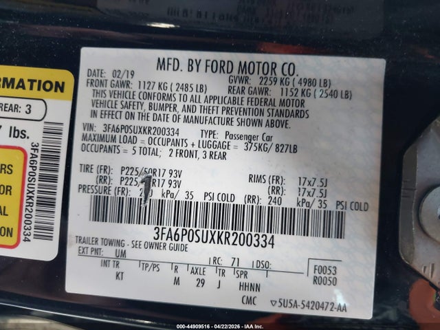 Ford Fusion Energi Titanium 2019 3FA6P0SUXKR200334 Image 9