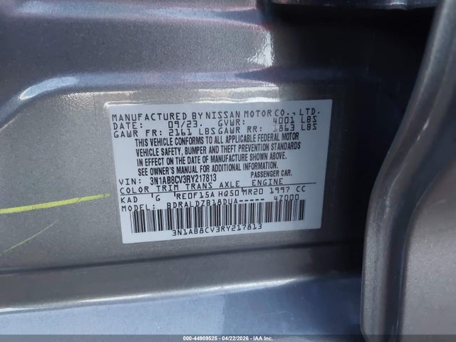 2024 Nissan Sentra Sv Xtronic Cvt მანქანა იყიდება აუქციონზე, vin: 3N1AB8CV3RY217813, აუქციონის ნომერი: 44909525