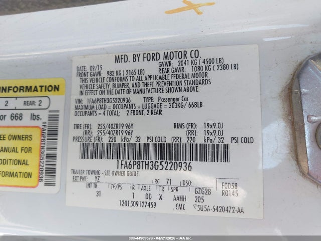 Ford Mustang Ecoboost 2016 1FA6P8TH3G5220936 Image 9