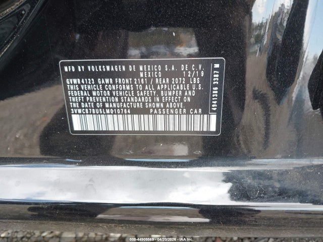 2020 Volkswagen Jetta 1.4t R-line/1.4t S/1.4t Se მანქანა იყიდება აუქციონზე, vin: 3VWCB7BU5LM010764, აუქციონის ნომერი: 44909569