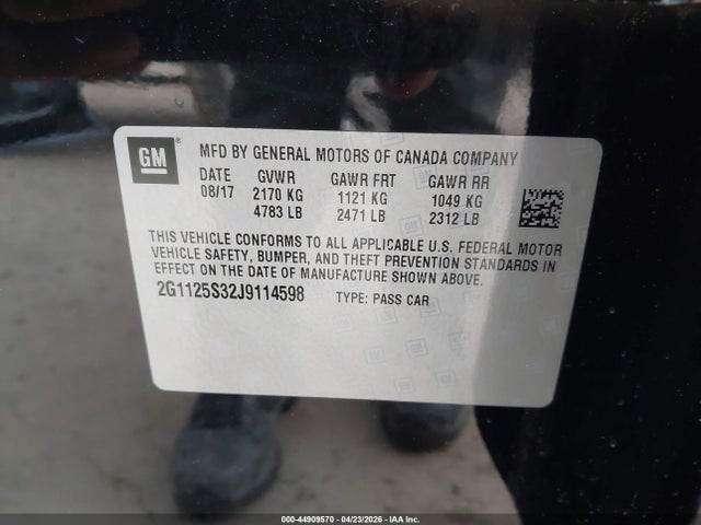 Aukcja sprzedaży 2018 Chevrolet Impala 2lz, vin: 2G1125S32J9114598, numer aukcji: 44909570