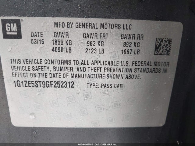 Aukcja sprzedaży 2016 Chevrolet Malibu 1lt, vin: 1G1ZE5ST9GF252312, numer aukcji: 44909580