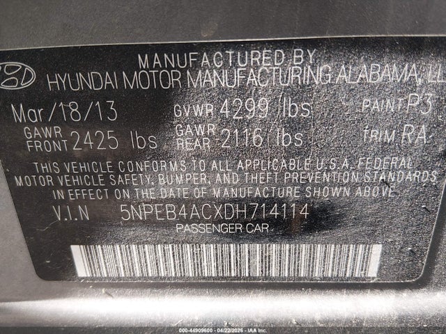 Продаж на аукціоні авто 2013 Hyundai Sonata Gls, vin: 5NPEB4ACXDH714114, номер лоту: 44909600