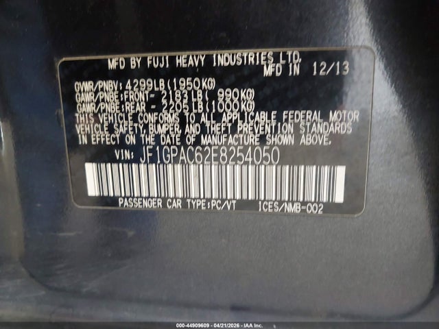 Aukcja sprzedaży 2014 Subaru Impreza 2.0i Premium, vin: JF1GPAC62E8254050, numer aukcji: 44909609