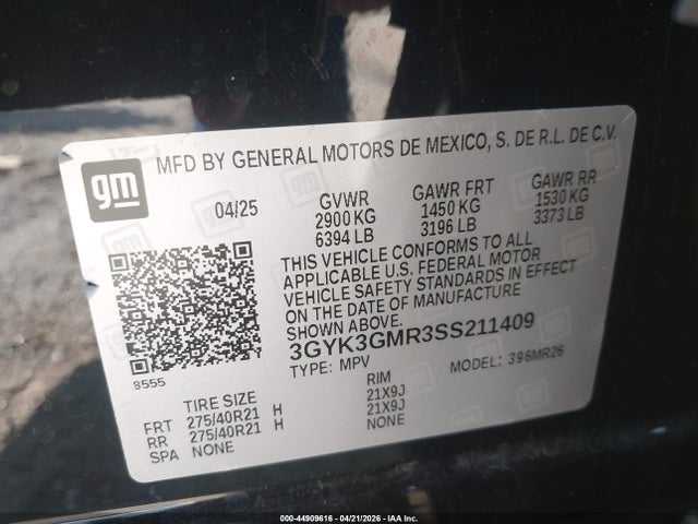 44909616 :رقم المزاد ، 3GYK3GMR3SS211409 vin ، 2025 Cadillac Optiq Sport 2 Awd مزاد بيع