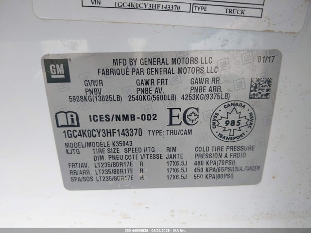 1GC4K0CY3HF143370 Chevrolet Silverado 3500hd Ltz
