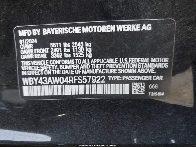 BMW I4 Gran Coupe Edrive35 2024 WBY43AW04RFS57922 Image 9