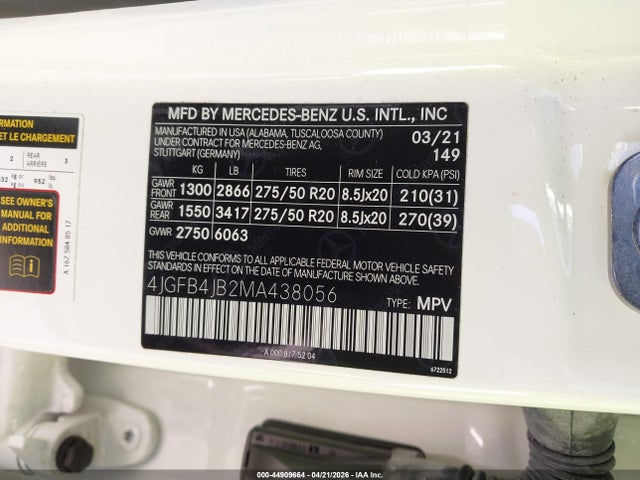 Продажа на аукционе авто 2021 Mercedes-benz Gle 350, vin: 4JGFB4JB2MA438056, номер лота: 44909664