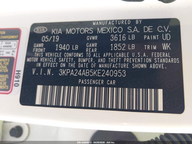 3KPA24AB5KE240953 KIA RIO S
