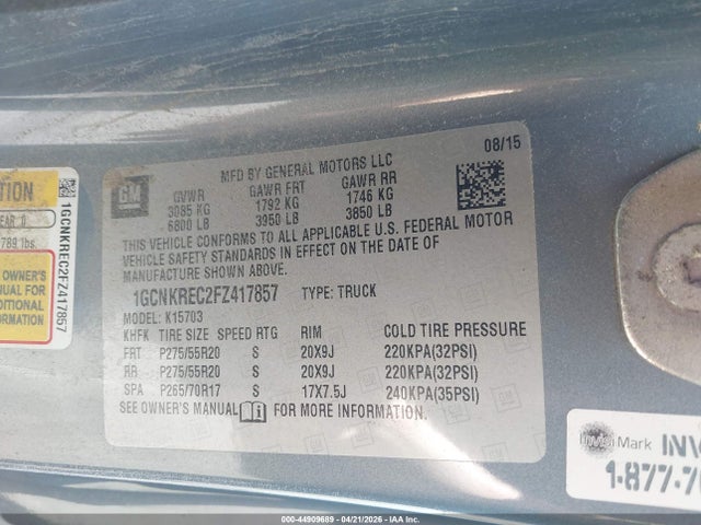 1GCNKREC2FZ417857 Chevrolet Silverado 1500 1lt