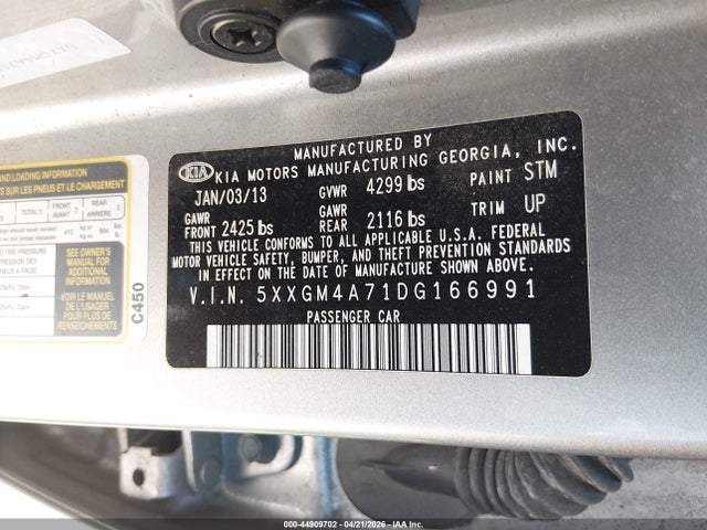 Aukcja sprzedaży 2013 Kia Optima Lx, vin: 5XXGM4A71DG166991, numer aukcji: 44909702