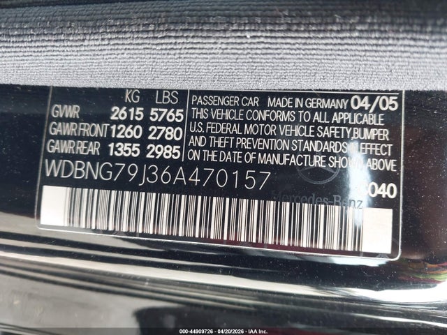 Aukcja sprzedaży 2006 Mercedes-benz S 65 Amg, vin: WDBNG79J36A470157, numer aukcji: 44909726