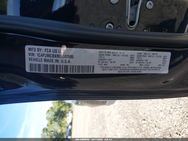 Продажа на аукционе авто 2021 Jeep Cherokee Latitude 4x4, vin: 1C4PJMCBXMD242695, номер лота: 44909747