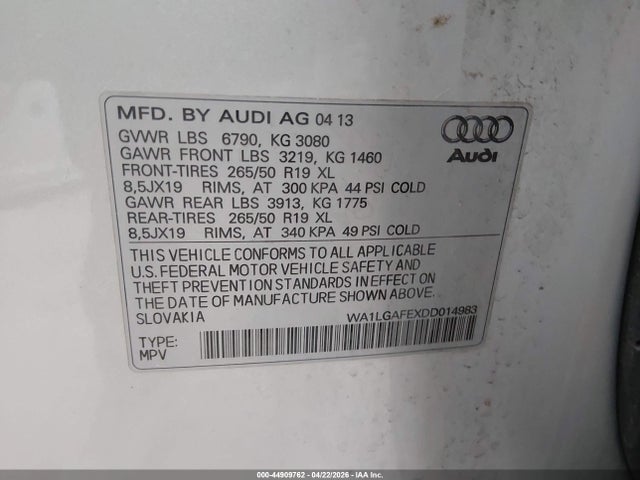 Aukcja sprzedaży 2013 Audi Q7 3.0t Premium, vin: WA1LGAFEXDD014983, numer aukcji: 44909762